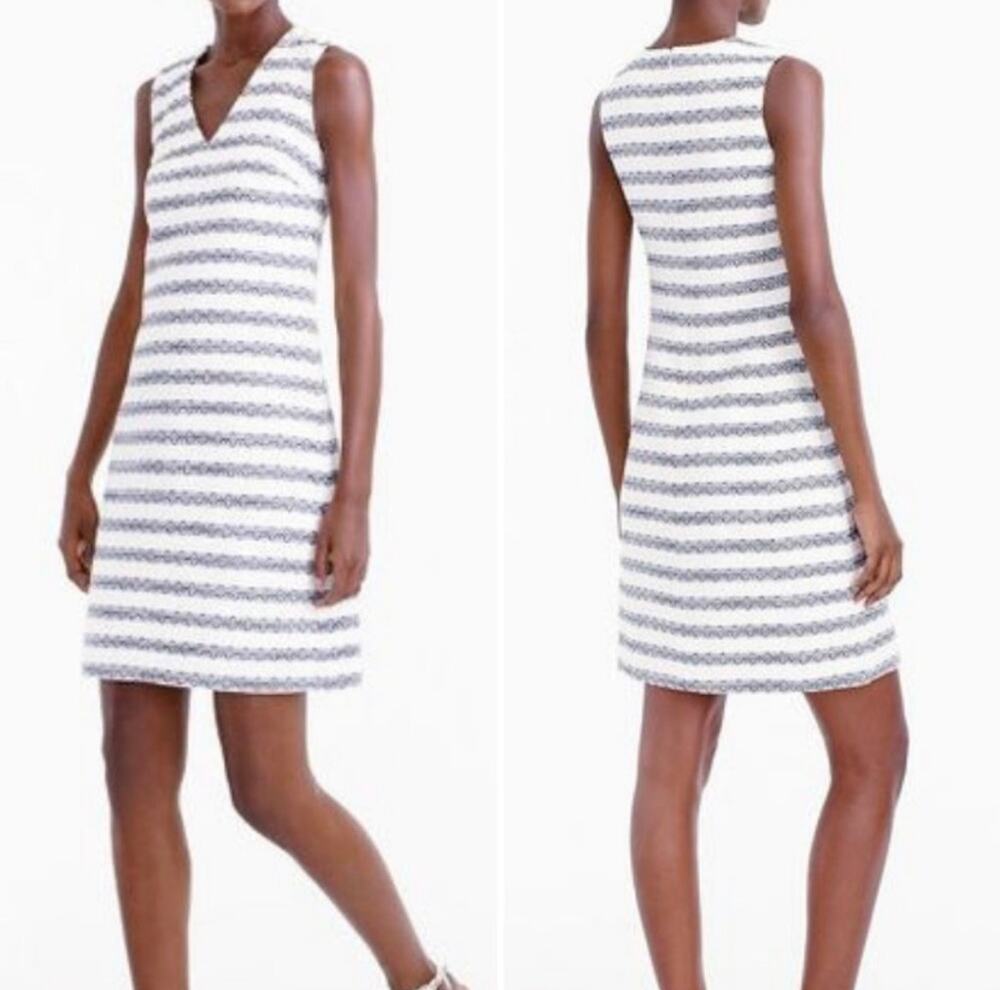 J Crew navy & white nautical striped tweed dress 4